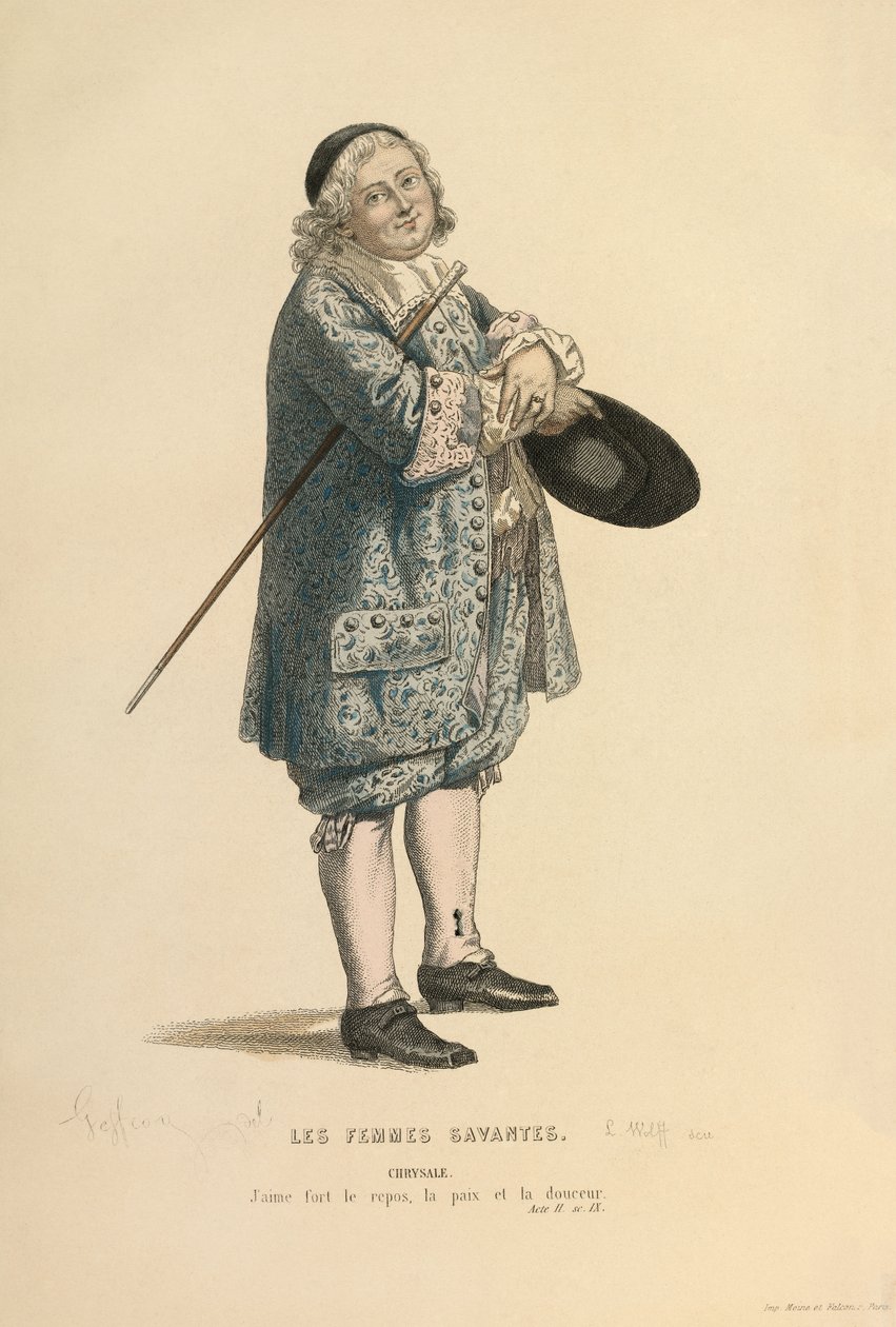 Kostüm für die Rolle des Chrysale, um 1868 (Gravur) von Edmond Aime Florentin Geffroy