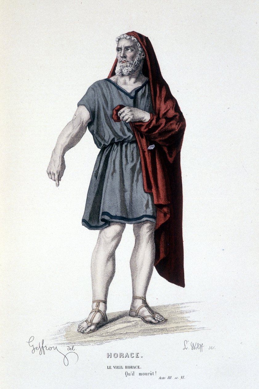 Die Figur des alten Horace in der Tragödie Horace - Vollständiges Theater: (Sammlung von Stücken von Corneille) Zeichnung von Geffroy, Gravur von L. Wolff - Hrsg. Laplace, Sanchez et Cie, Paris 1884 von Edmond Aime Florentin Geffroy