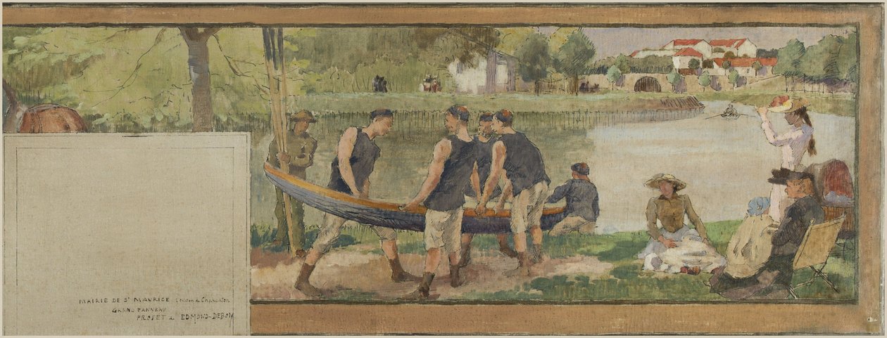 Skizze für das Rathaus von Saint-Maurice: Landschaft. Les bords de la Marne (für den Festsaal), zwischen 1890 und 1892 von Edmond Debon