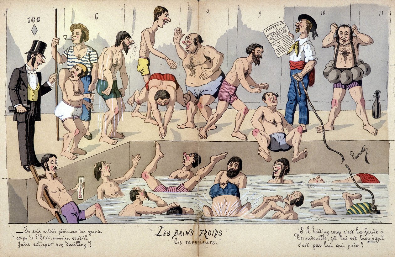 Karikatur über die französische Gesellschaft von Lavrate: öffentliche Bäder von Edmond Lavrate