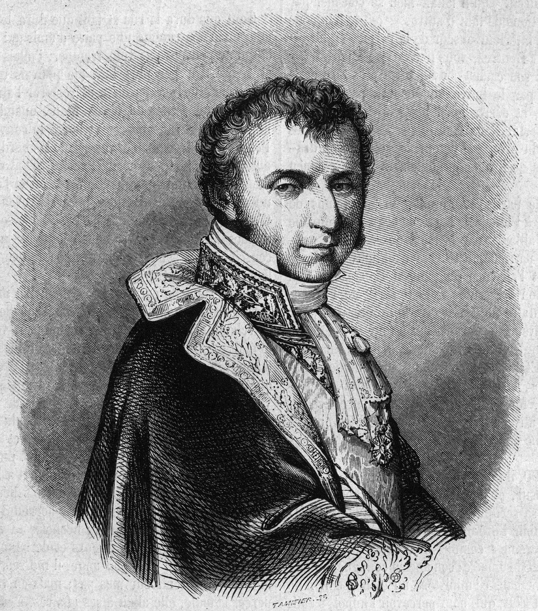 Porträt von Nicolas Francois Mollien (1758-1850), französischer Politiker. Gravur von Chevignard in „Le Magasin Picturesque“ von Edmond Lechevallier Chevignard