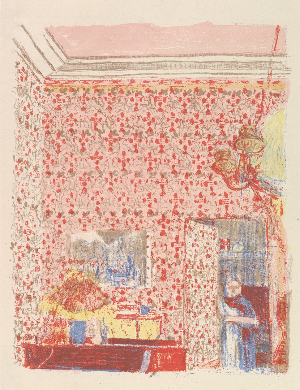 Interieur mit rosa Tapete I, aus der Serie Paysages et Intérieurs, 1899 von Edouard Vuillard