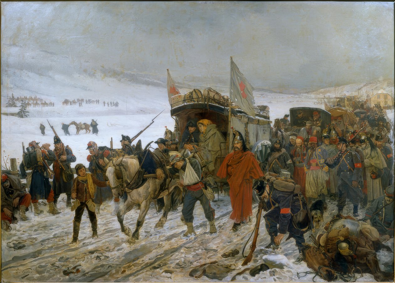 Schweizer Krankenwagen bei Les Verrières von Edouard Castres