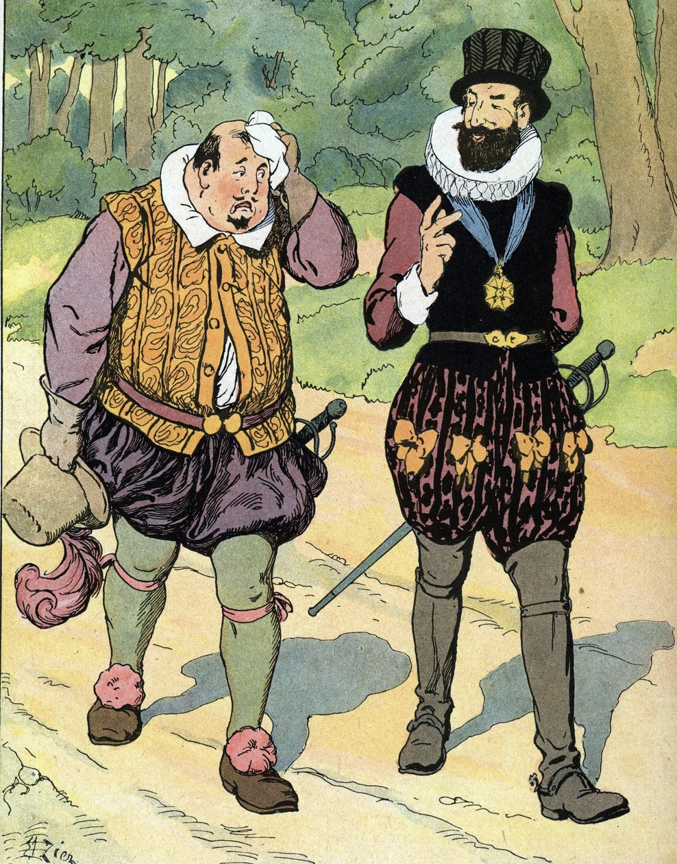 König Heinrich IV. (1553-1610) und Karl II. Herzog von Mayenne (1554-1611) (König von Frankreich Henri IV. und Karl von Lothringen, Herzog von Mayenne) Illustration von Edouard Zier in „Nos gloires nationales“ 1920 Privatsammlung von Edouard Francois Zier
