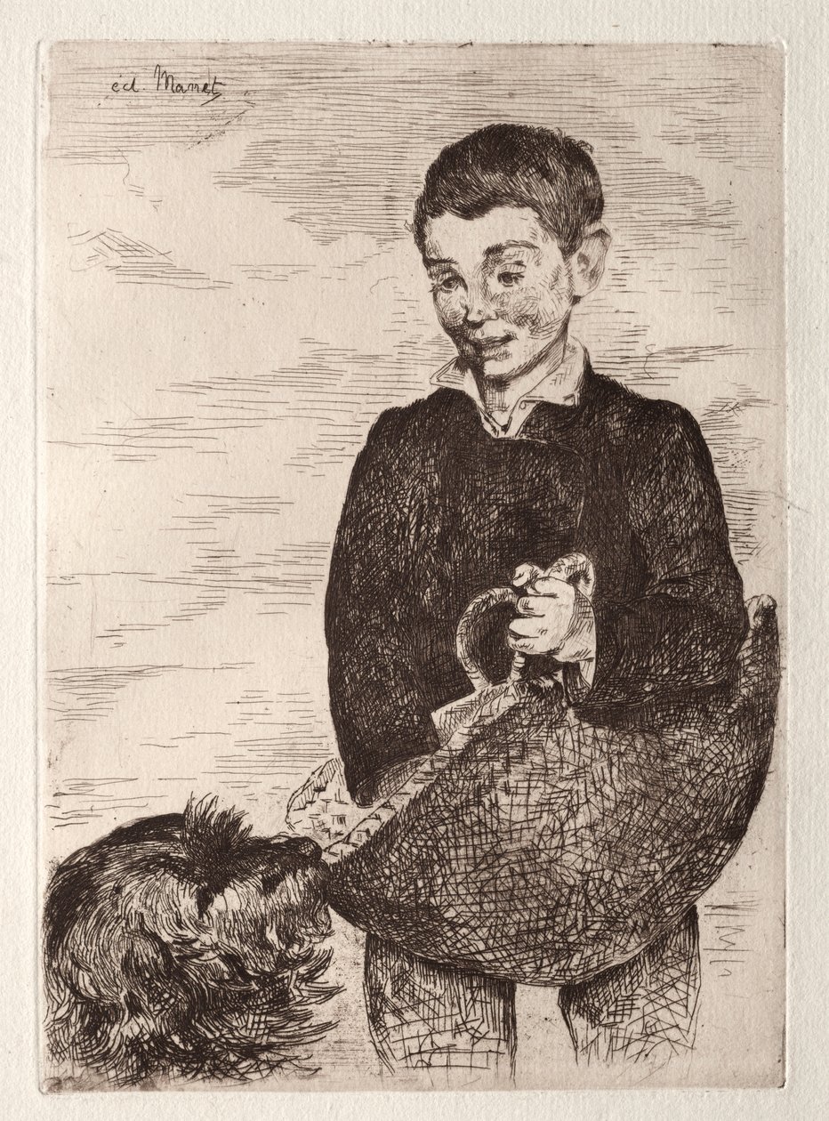 Der Junge mit dem Hund, mit dem Korb von Édouard Manet