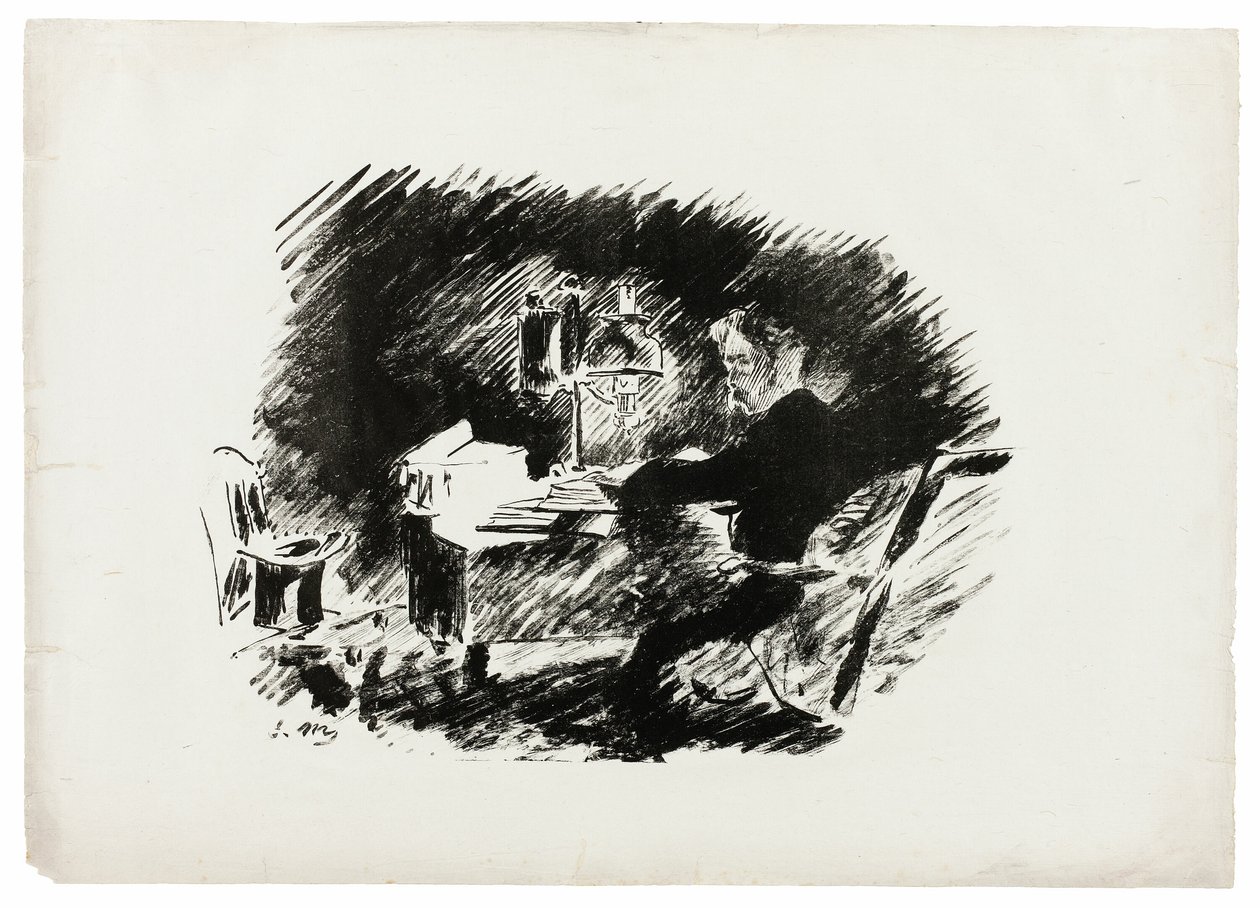 Unter der Lampe ("Es war einmal ein düsterer Mitternacht..."), aus Der Rabe (Le Corbeau) von Édouard Manet