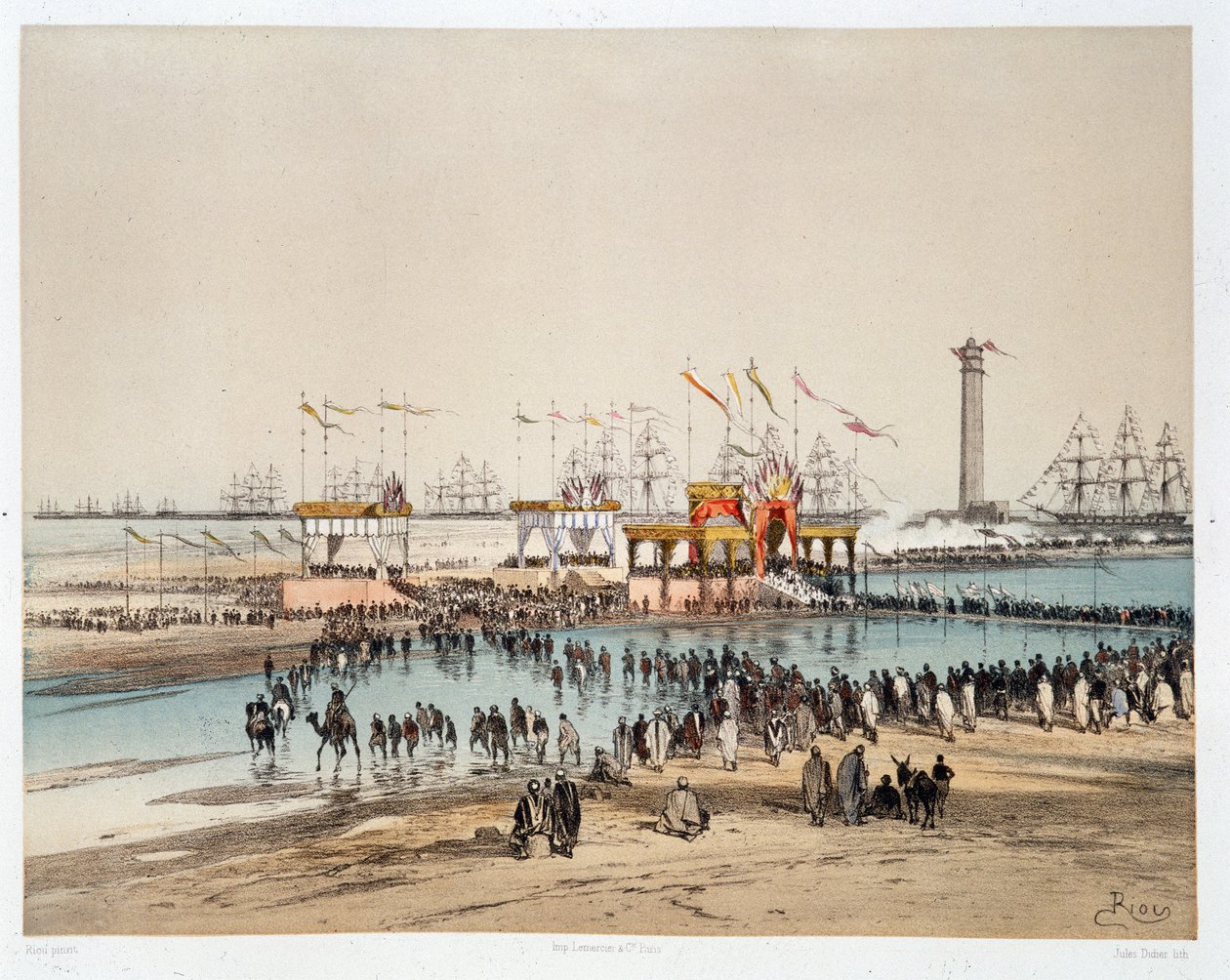 Einweihung des Suezkanals in Port Said - in „Durch den Isthmus von Suez“ von Riou, Marius Fontaine von Edouard Riou