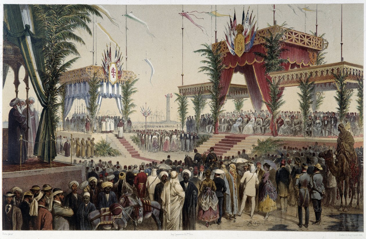 Die Tribüne der Souveräne in „Einweihung des Suezkanals“ von G. Nicole. 1869 von Edouard Riou