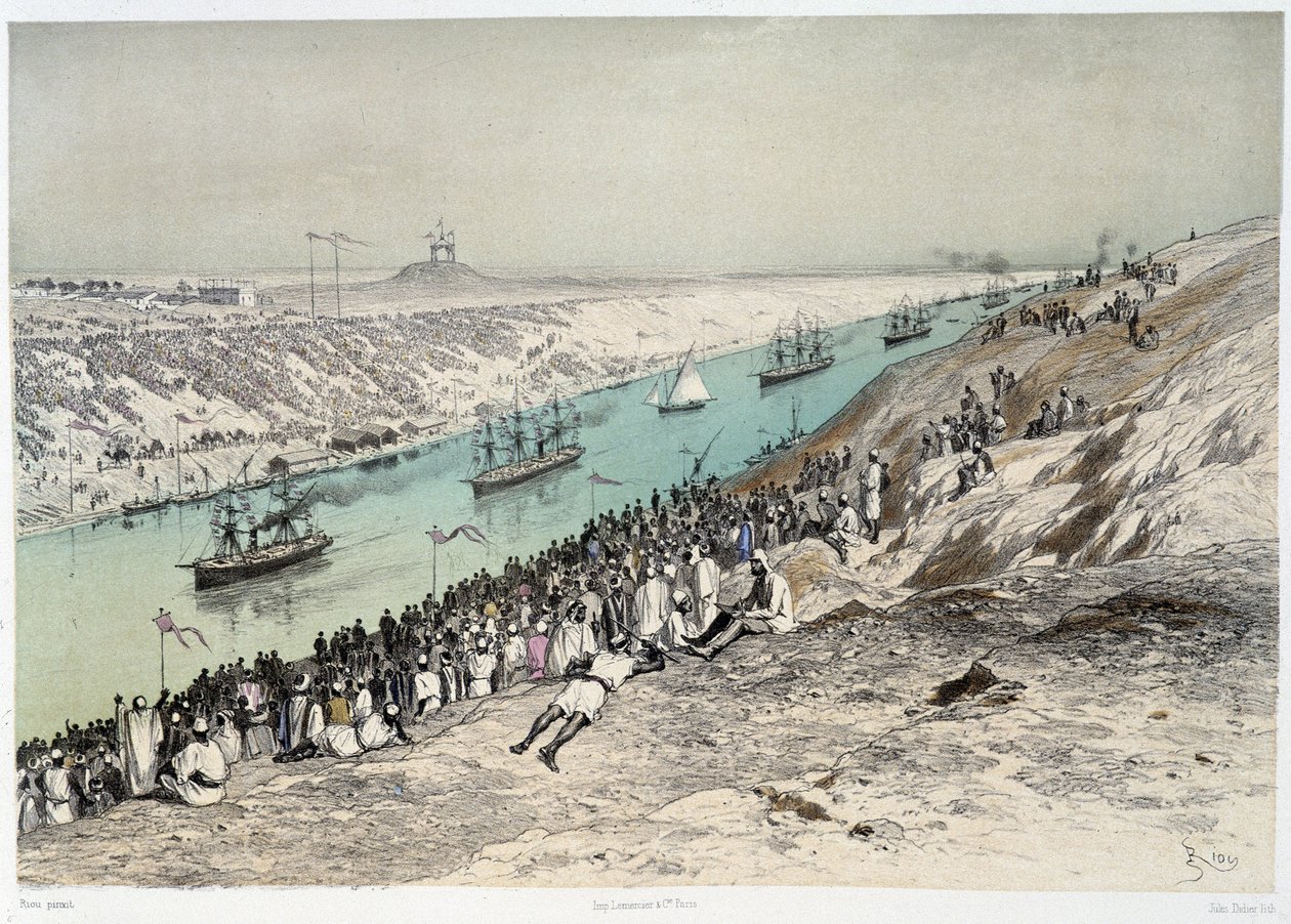 Passage zu El-Guisr in „Einweihung des Suezkanals“ von G. Nicole. 1869 von Edouard Riou