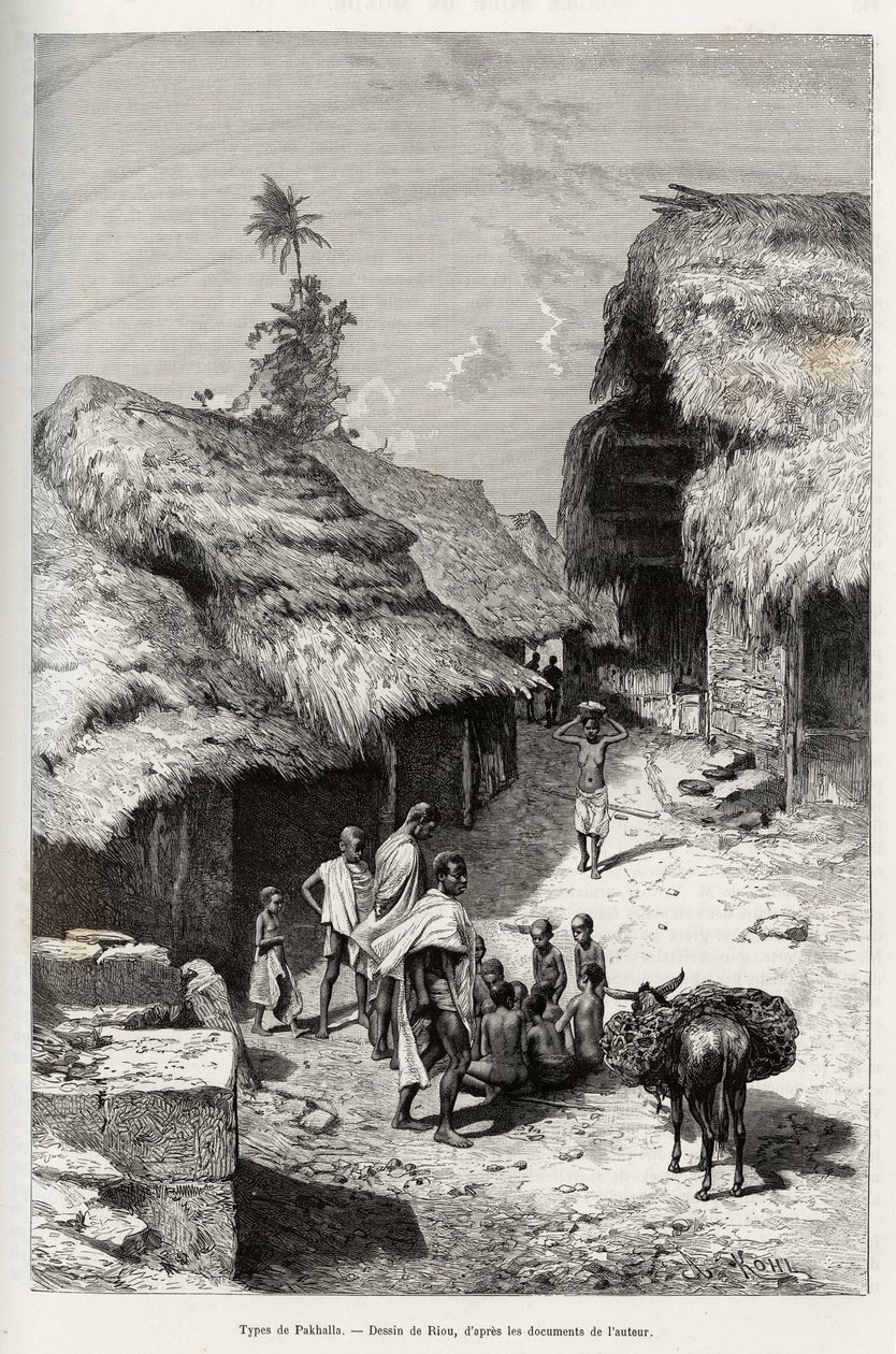 Typen von Pakhala (Elfenbeinküste). Gravur von Riou zur Illustration der Geschichte „Vom Niger zum Golf von Guinea“ von Hauptmann Louis Gustave Binger (1856-1936), veröffentlicht in Le Tour du monde von Edouard Riou