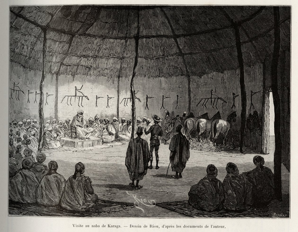 Besuch beim Naba von Karaga (Ghana). Gravur von Riou zur Illustration der Geschichte „Vom Niger zum Golf von Guinea“ von Hauptmann Louis Gustave Binger (1856-1936), veröffentlicht in Le Tour du monde von Edouard Riou