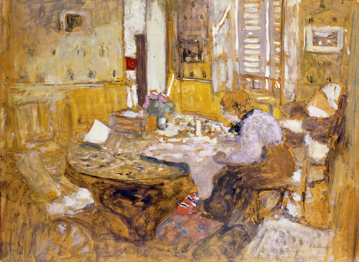 Madame Vuillard liest im Speisezimmer, rue Truffant von Edouard Vuillard