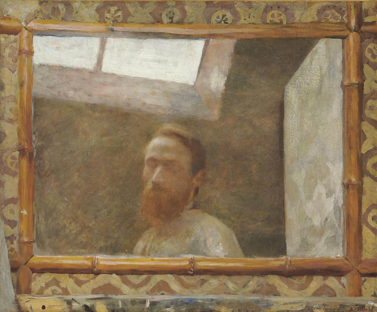 Selbstporträt mit einem Bambusspiegel, ca. 1890 von Edouard Vuillard