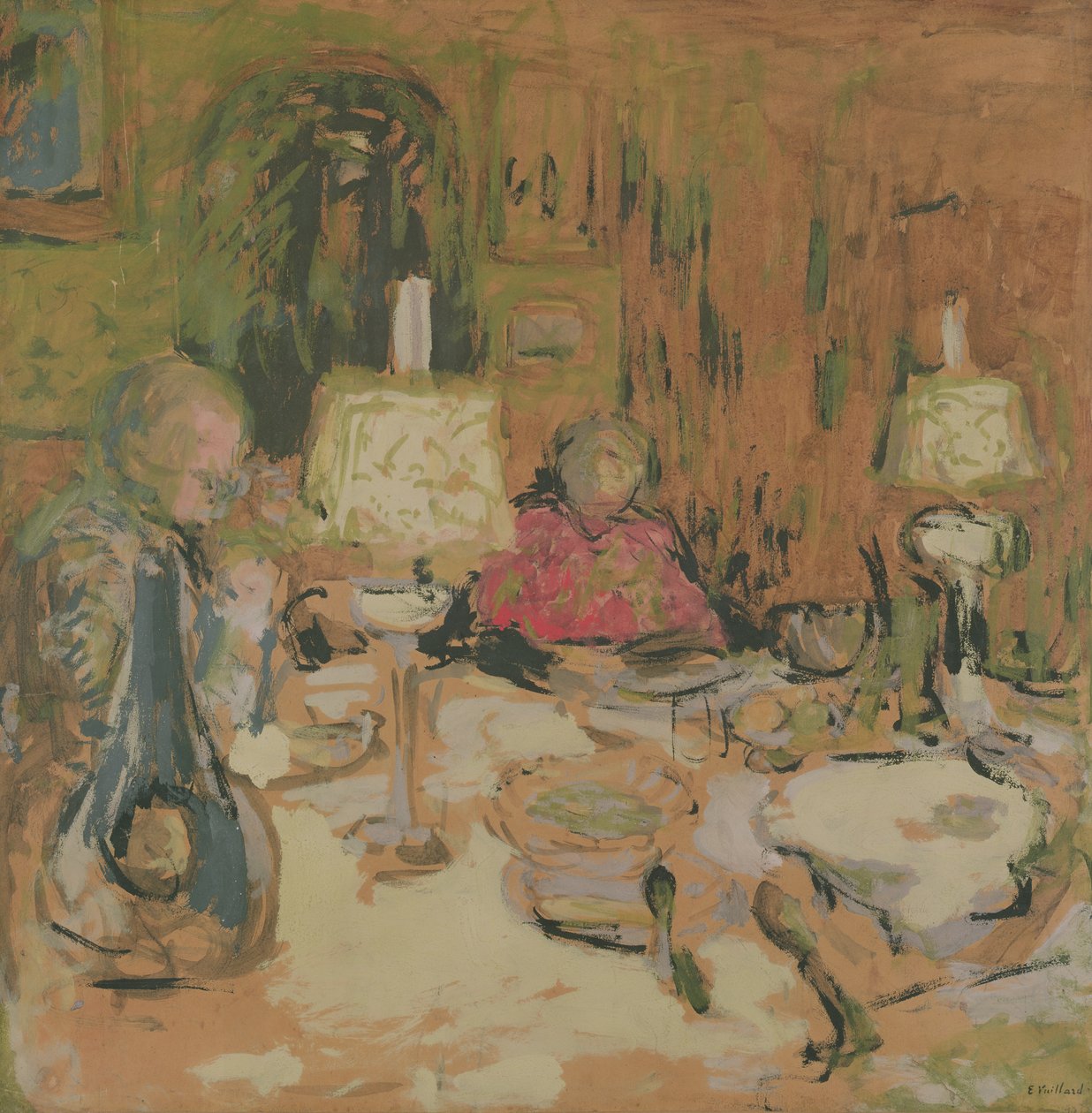 Das Abendessen mit zwei Lampen, rue de Calais, 1913 von Edouard Vuillard