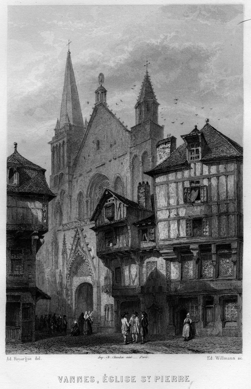 Ansicht der Stadt Vannes und der Kirche Saint Pierre, Morbihan, Bretagne, Frankreich. Gravur von Willmann in „La France ancienne et moderne“ von Jean-Bernard Mary-Lafon von Edouard Willmann