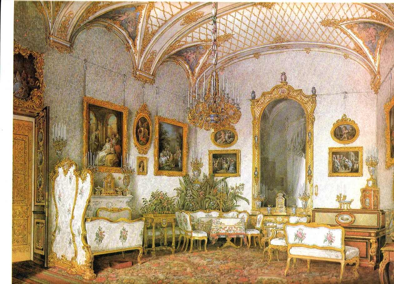 Innenräume des Winterpalastes. Das weiße Wohnzimmer im nordwestlichen Risalit (Alexandra Fedorovna Suite) von Eduard Hau