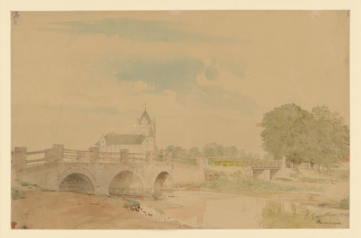 Blick auf Kirche und Brücken von Stavenhagen von Eduard Gaertner