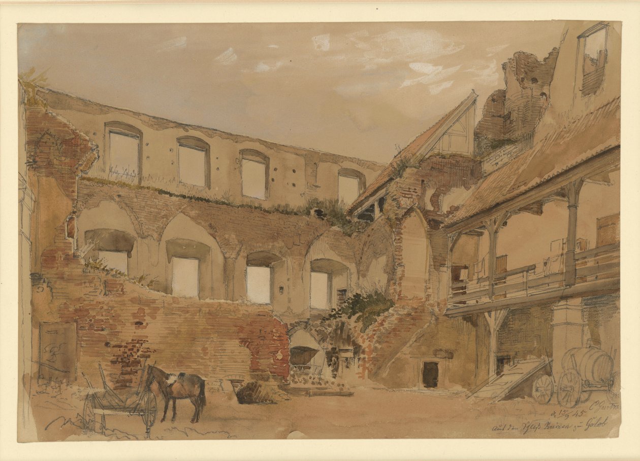 Schlossruine in Gollub, Hofansicht von Eduard Gaertner