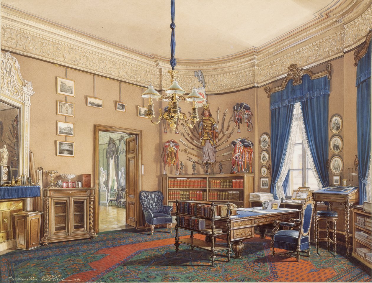 Innenräume des Winterpalastes. Das Arbeitszimmer des Kronprinzen Nikolay Aleksandrovich, 1865 von Eduard Hau