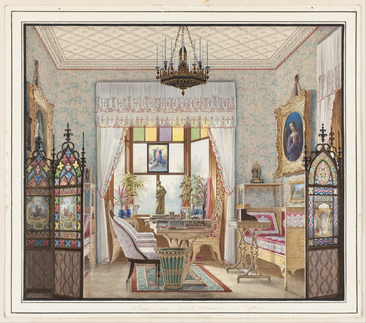 Sitzungszimmer von Kaiserin Alexandra Feodorowna, Cottage Palace, St. Petersburg, Russland von Eduard Petrovich Hau