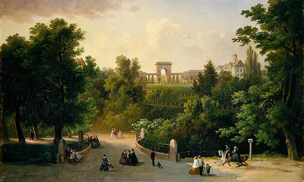 Blick von den Karlsaue-Gärten auf den Friedrichsplatz von Eduard Stiegel