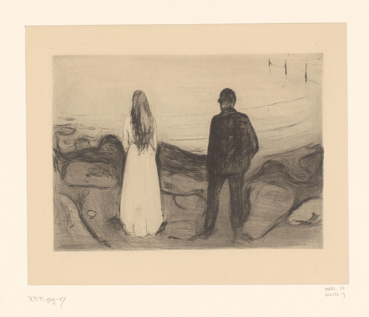 Mann und Frau am Ufer stehend von Edvard Munch