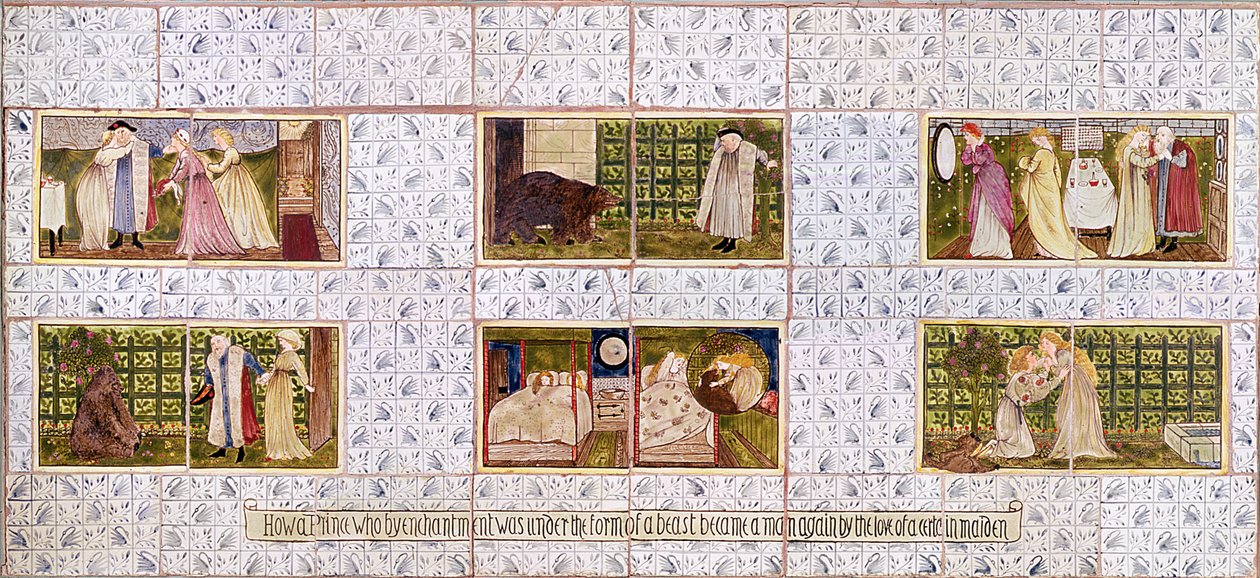 Fliesentafel, die die Geschichte von Die Schöne und das Biest darstellt, aus Birket Fosters Haus in Witley, Surrey, ca. 1862 von William Morris
