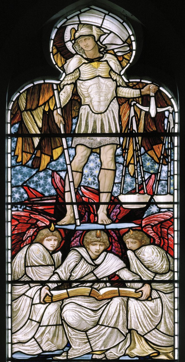 St. Michael wiegt Seelen, Das Jüngste Gericht (Detail) von Edward Burne Jones