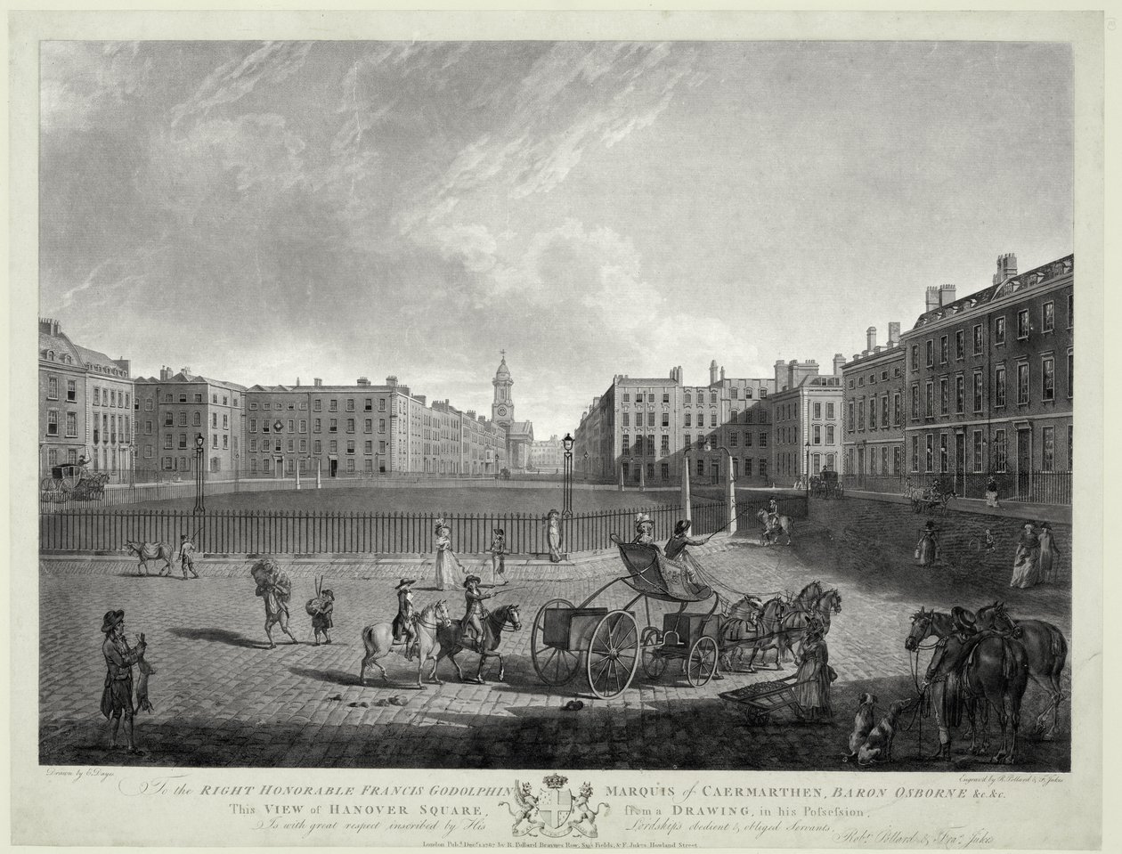 Ansicht des Hanover Square, graviert von Robert Pollard (1755-1838) und Francis Jukes (1747-1812) 1787 von Edward (after) Dayes