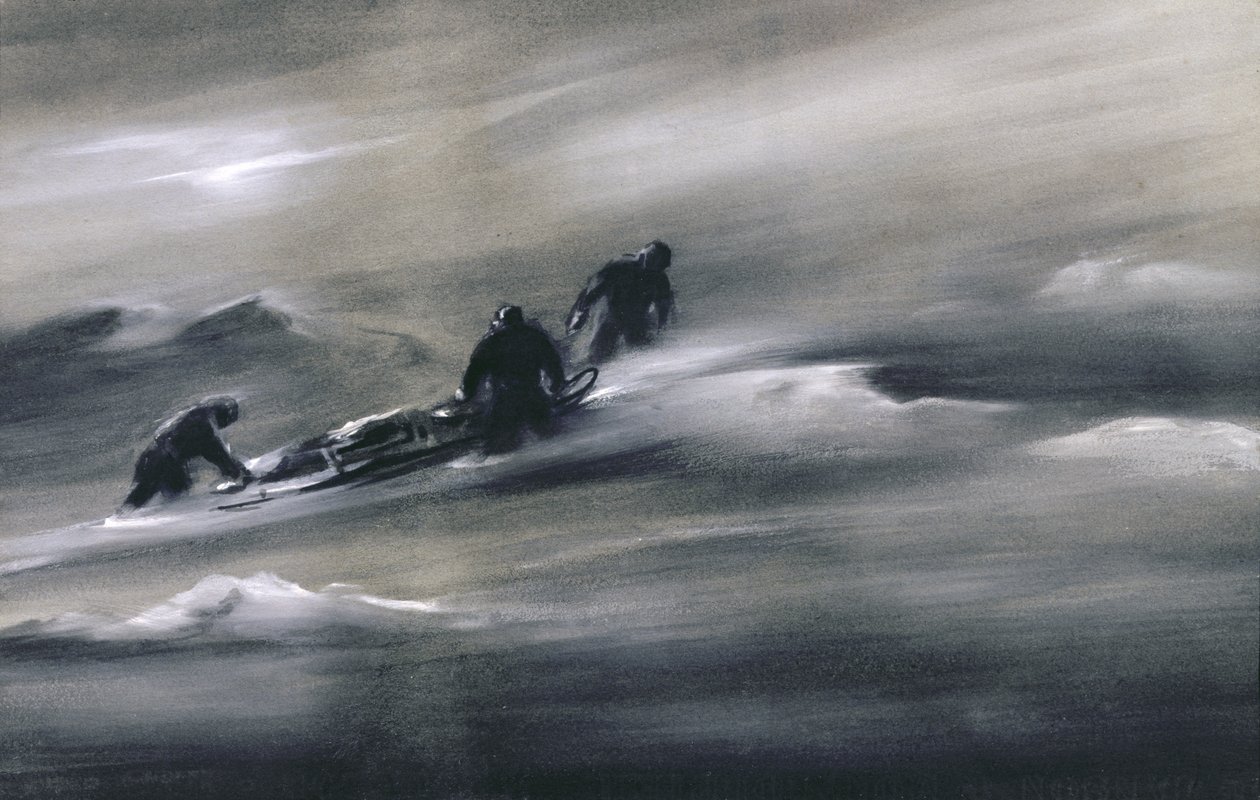 Drei Männer mit einem Schlitten im Schnee (1910-12) von Edward Adrian Wilson