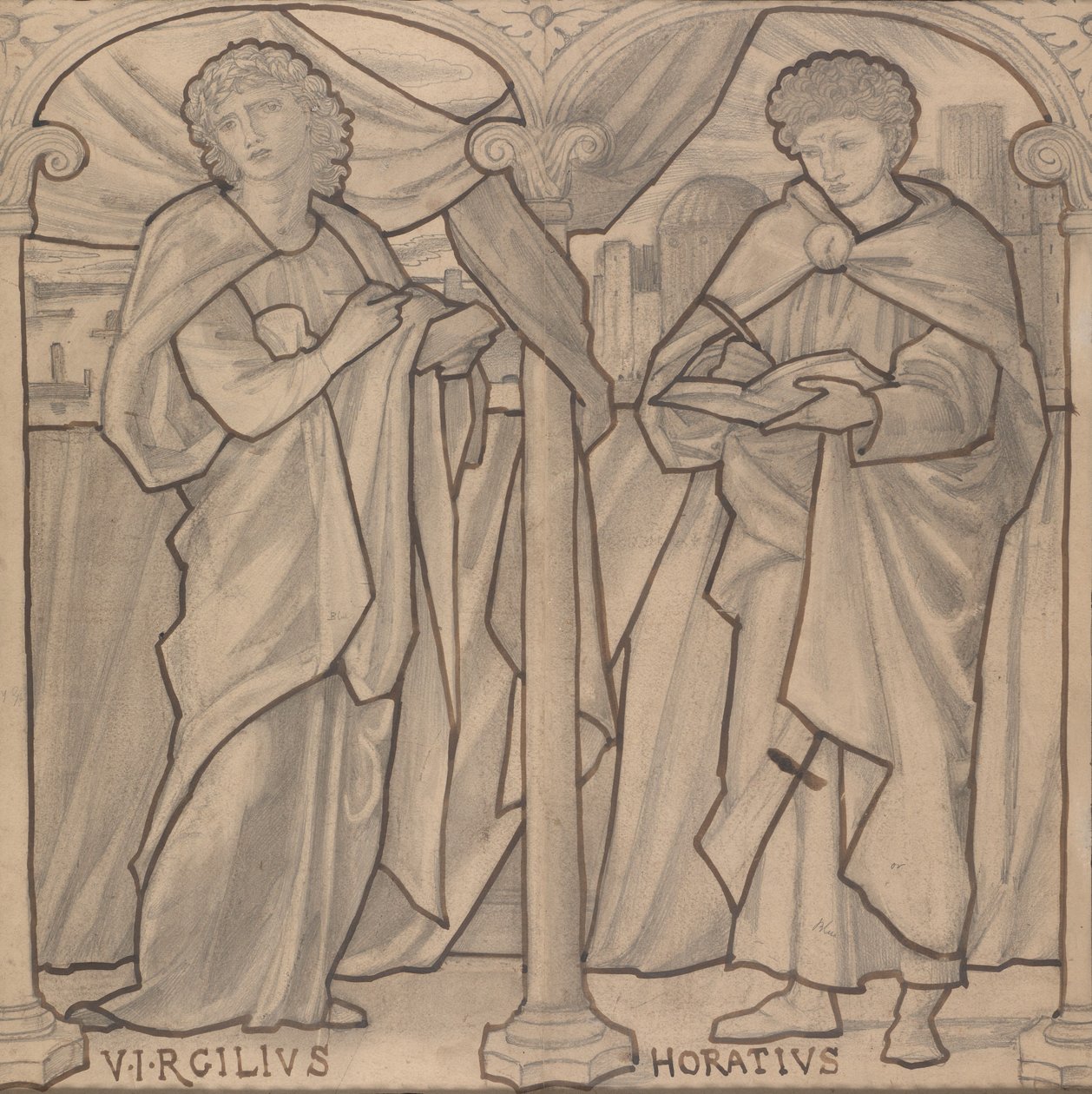 Vorbereitender Entwurf für ein Buntglasfenster, Virgil und Horace von Edward Burne-Jones