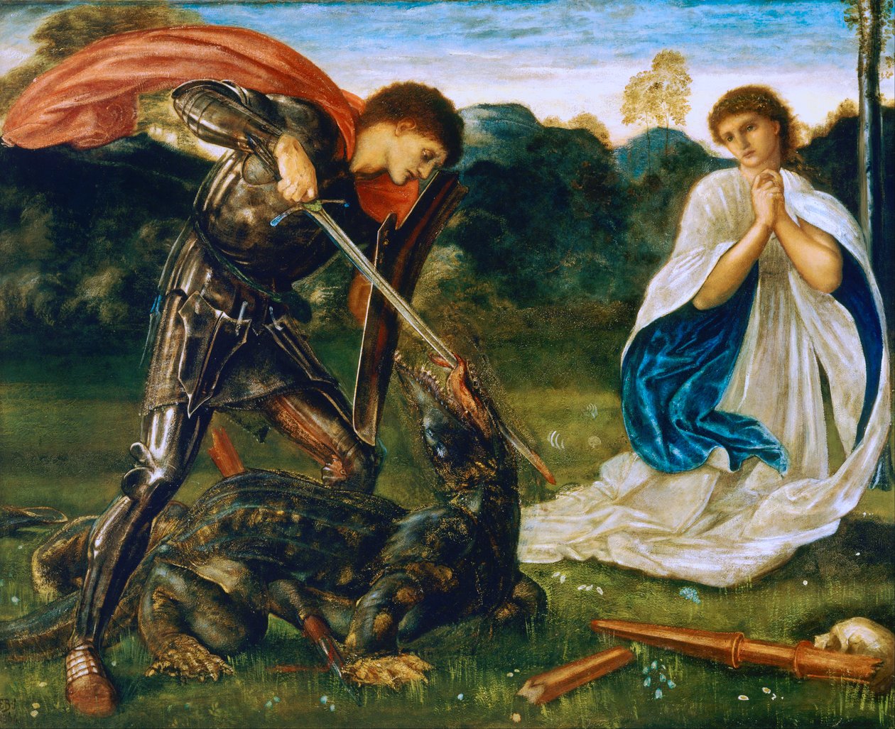 Der Kampf: St. Georg tötet den Drachen VI von Edward Burne-Jones