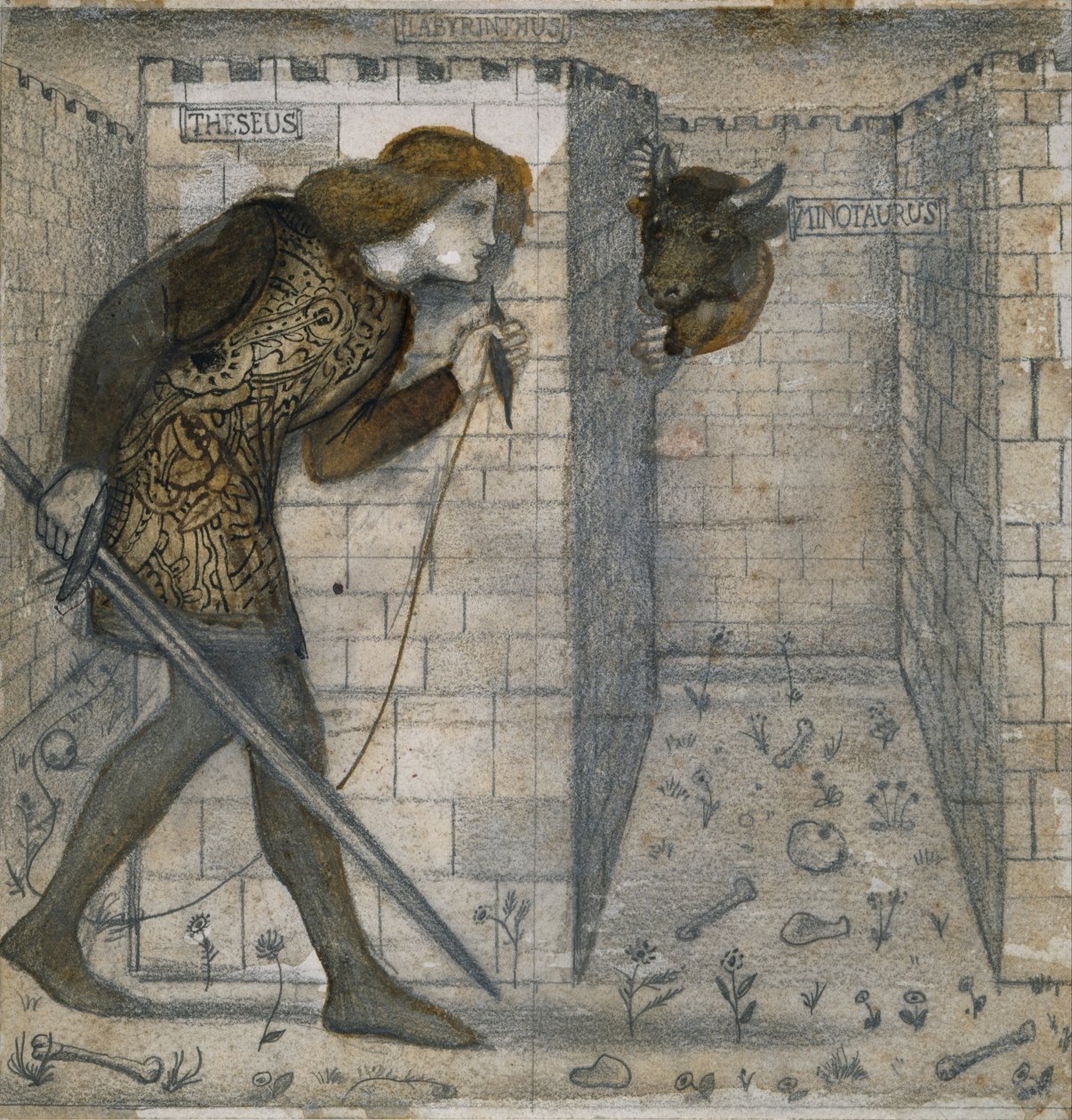 Fliesendesign - Theseus und der Minotaurus im Labyrinth von Edward Burne Jones