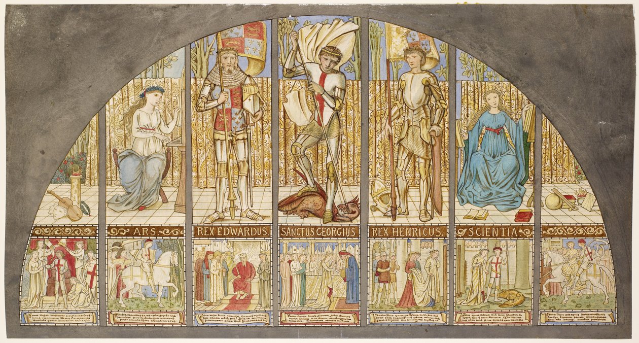 Rosenkriege - Eduard IV., Heinrich VI., St. Georg mit Allegorie von Edward Burne Jones