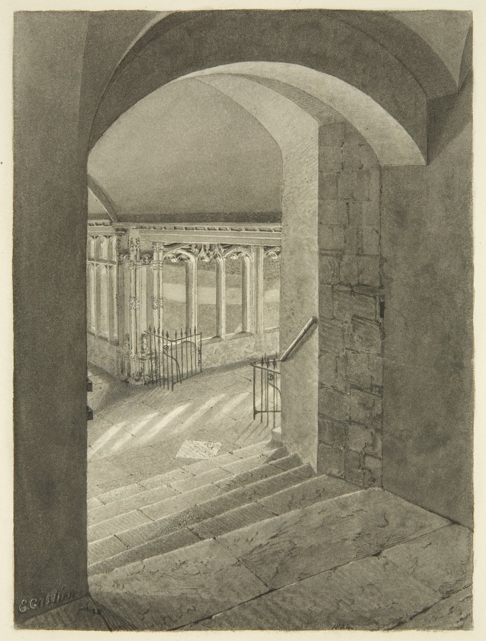 Eingang zu den Kreuzgängen von der Kathedrale von Bristol mit Edward Birds Grab von Edward Cashin