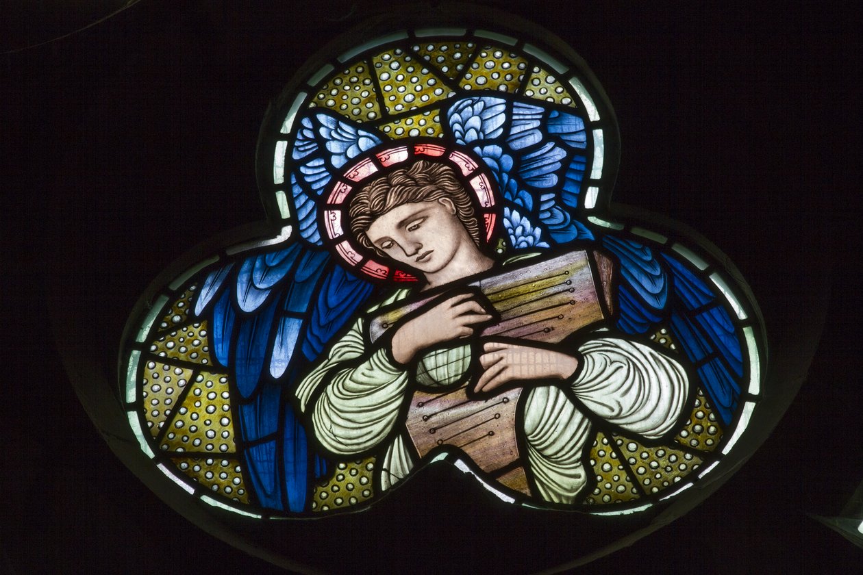 Wilden, Allerheiligen, Morris & Co., Edward Burne-Jones, John Henry Dearle (1859-1932), Engel mit Dulcimer, Engelmusiker von Edward Coley and Dearle John Henry  Burne Jones