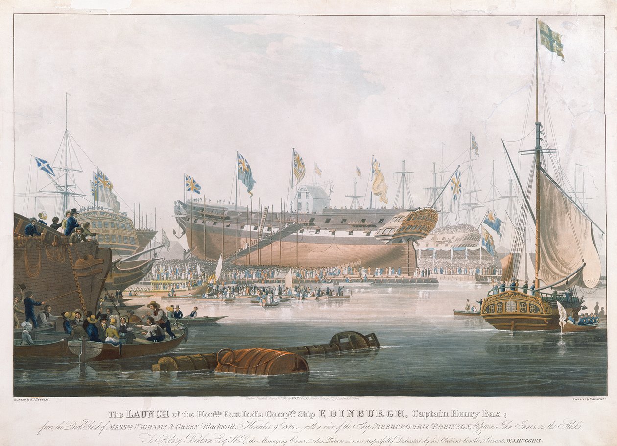 Stapellauf der Edinburgh in Blackwall, 9. November 1825 von Edward Duncan