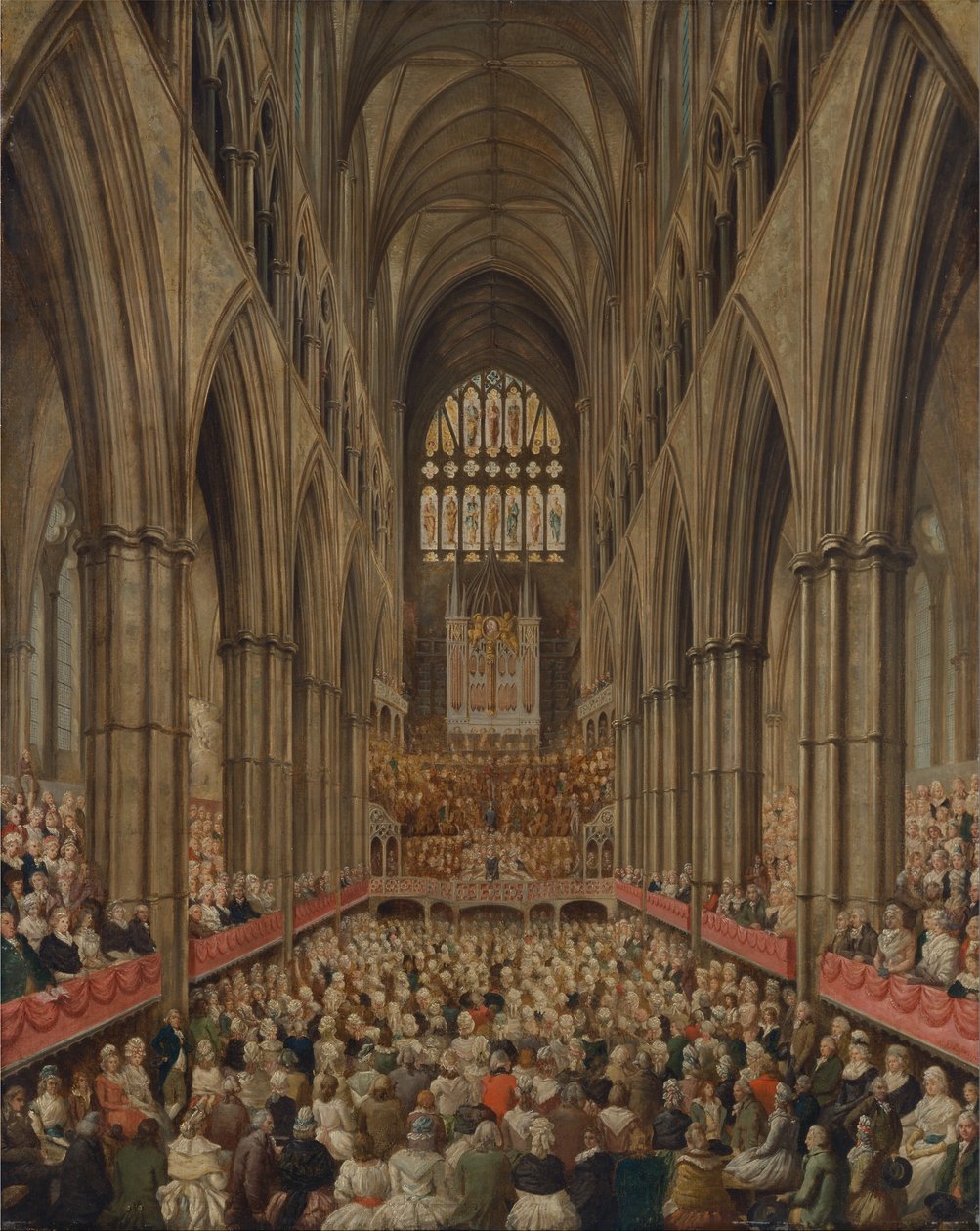 Innenansicht der Westminster Abbey bei der Gedenkfeier für Händel, vom Manager-Box aus gesehen von Edward Edwards