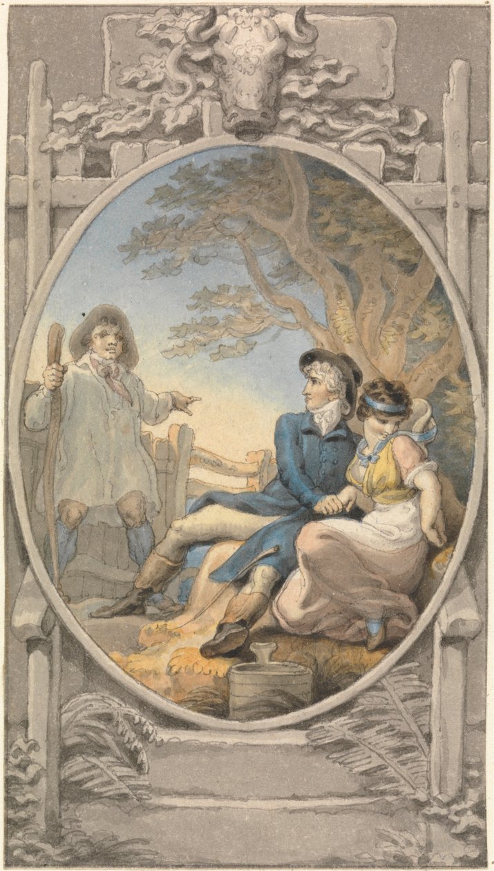 Entwurf in Farbe für ein Exlibris von Edward Francis Burney