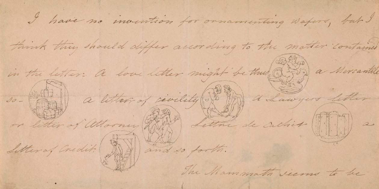 Brief mit Entwürfen für Siegel (?) von Edward Francis Burney