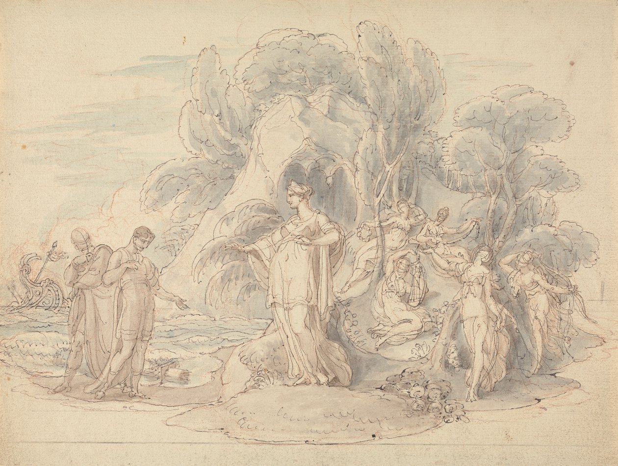 Telemachus und Mentor landen auf der Insel Kalypso von Edward Francis Burney