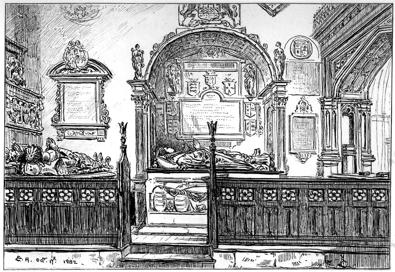 Die Bank in der Clopton-Kirche, Stratford-upon-Avon, Warwickshire von Edward Hull