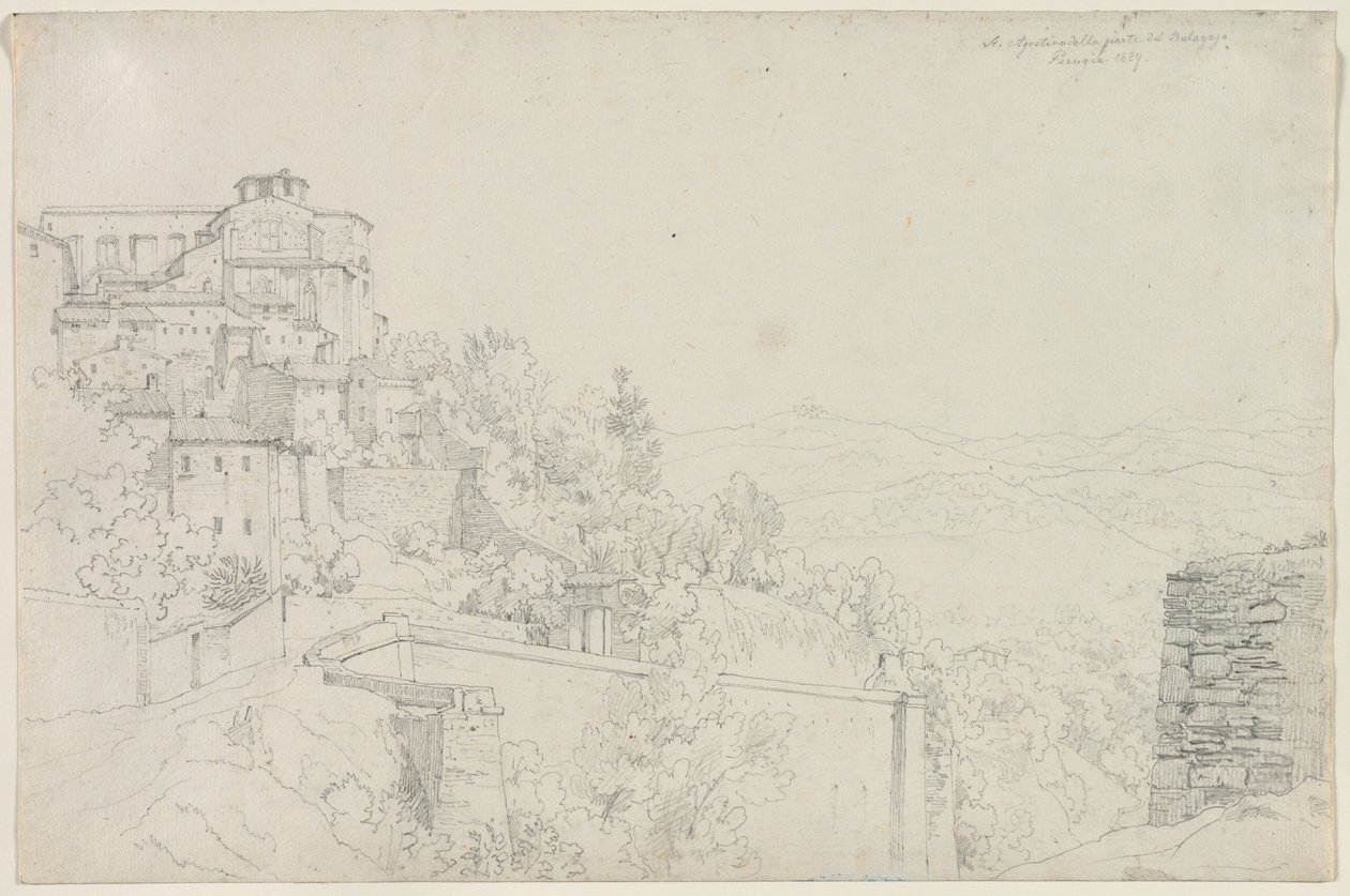 Heiliger Agostino von Bulagajo, Perugia San Agostino dalla parte del Bulagajo, Perugia, 1829 von Edward Jakob von Steinle