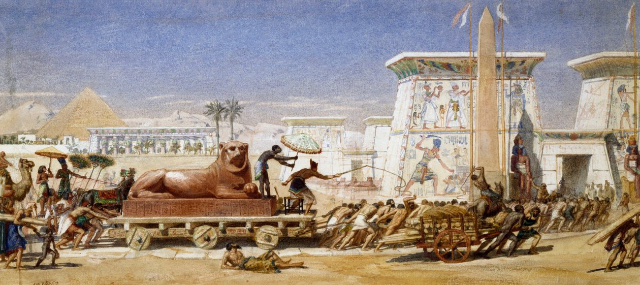 Altes Ägypten: Der Transport einer Löwenstatue zum Tempel von Edward John Poynter
