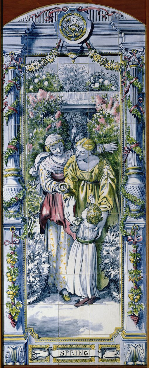 Frühling, aus einer Serie von Fliesenpaneelen, entworfen von Sir Edward Poynter und hergestellt von Minton, Campbell und Company, für die Dutch Kitchen, 1867-8 von Edward John Poynter