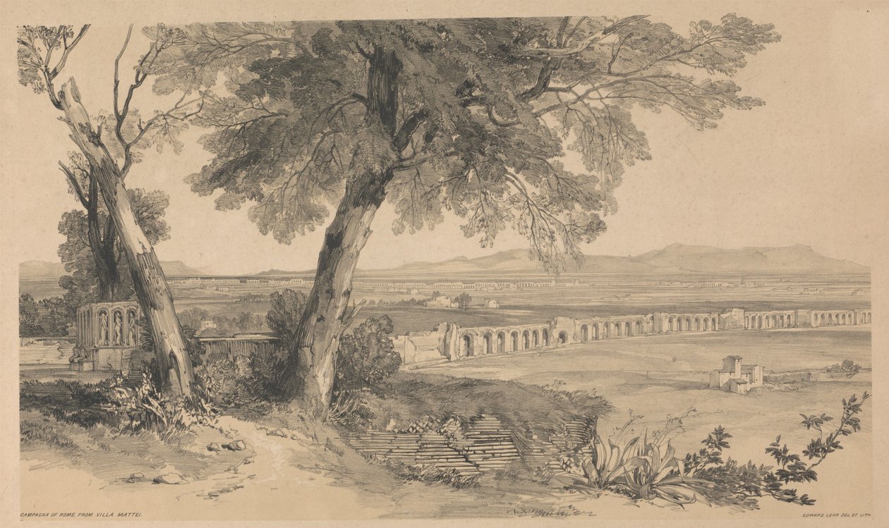 Campagna von Rom von der Villa Mattei, aus Ansichten in Rom und seiner Umgebung, 1841 von Edward Lear