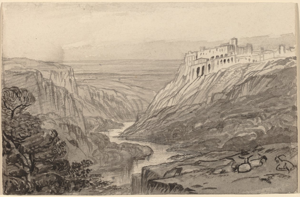 Ziegen ruhen über einer Flussschlucht (Narni, Italien) von Edward Lear