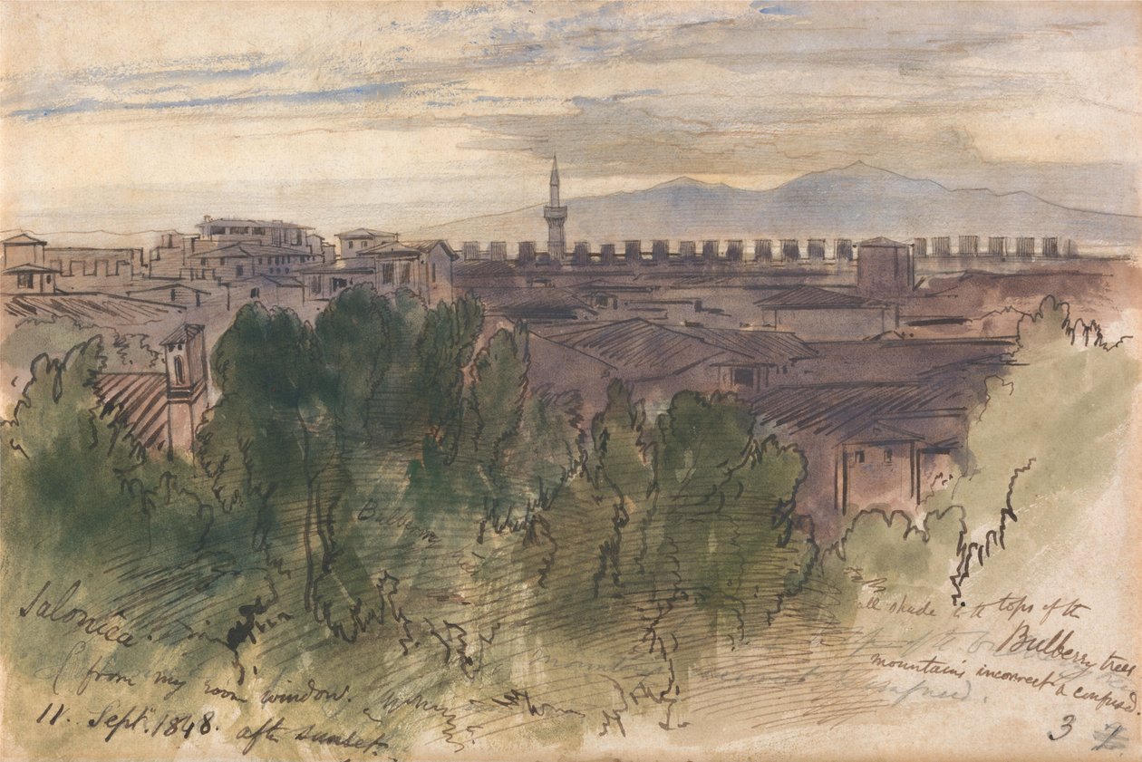 Saloniki, von meinem Zimmerfenster, 11. Sept. 1848, nach Sonnenuntergang von Edward Lear