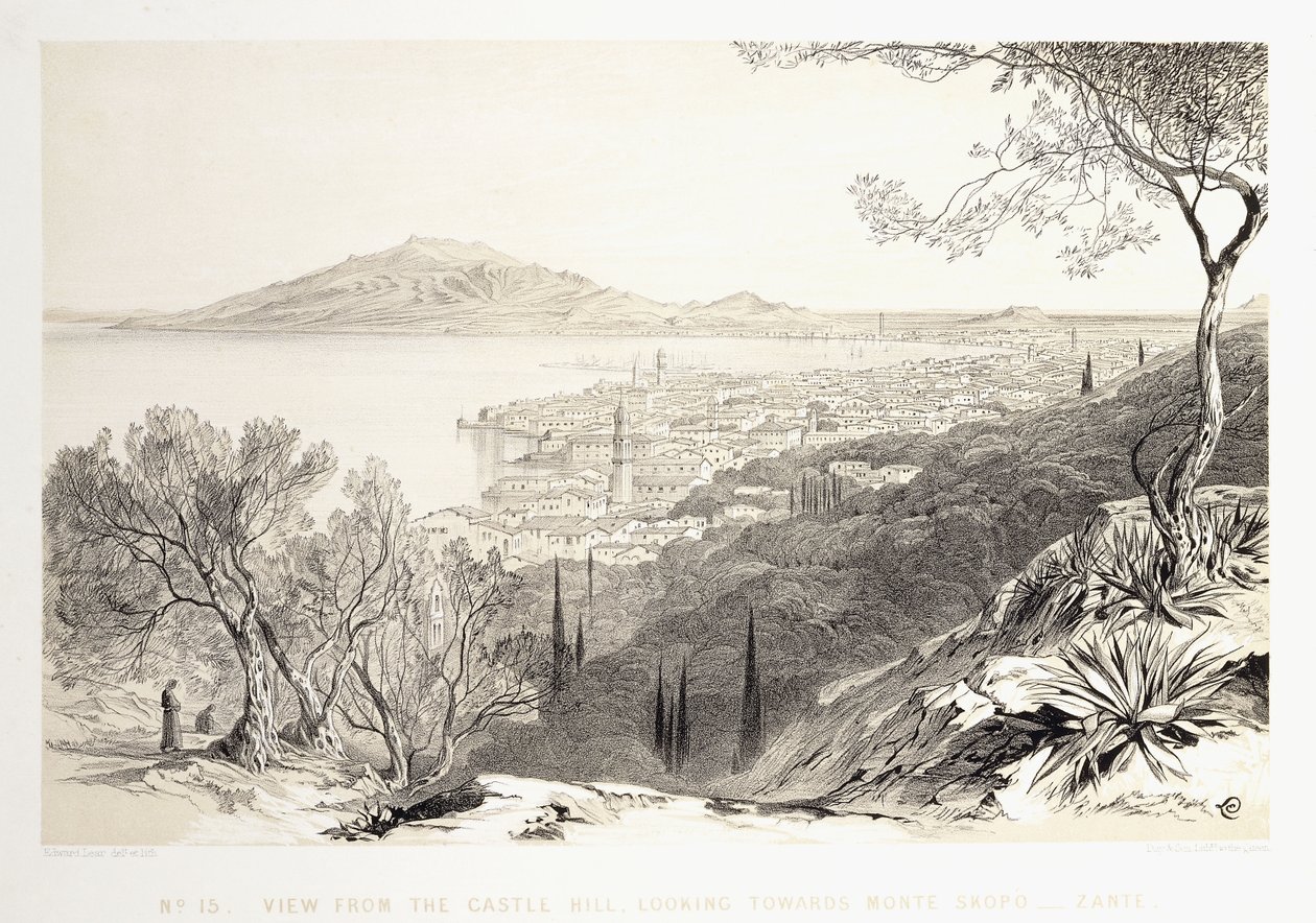 Blick vom Schlossberg in Richtung Monte Skopo, Zante, 1863 von Edward Lear