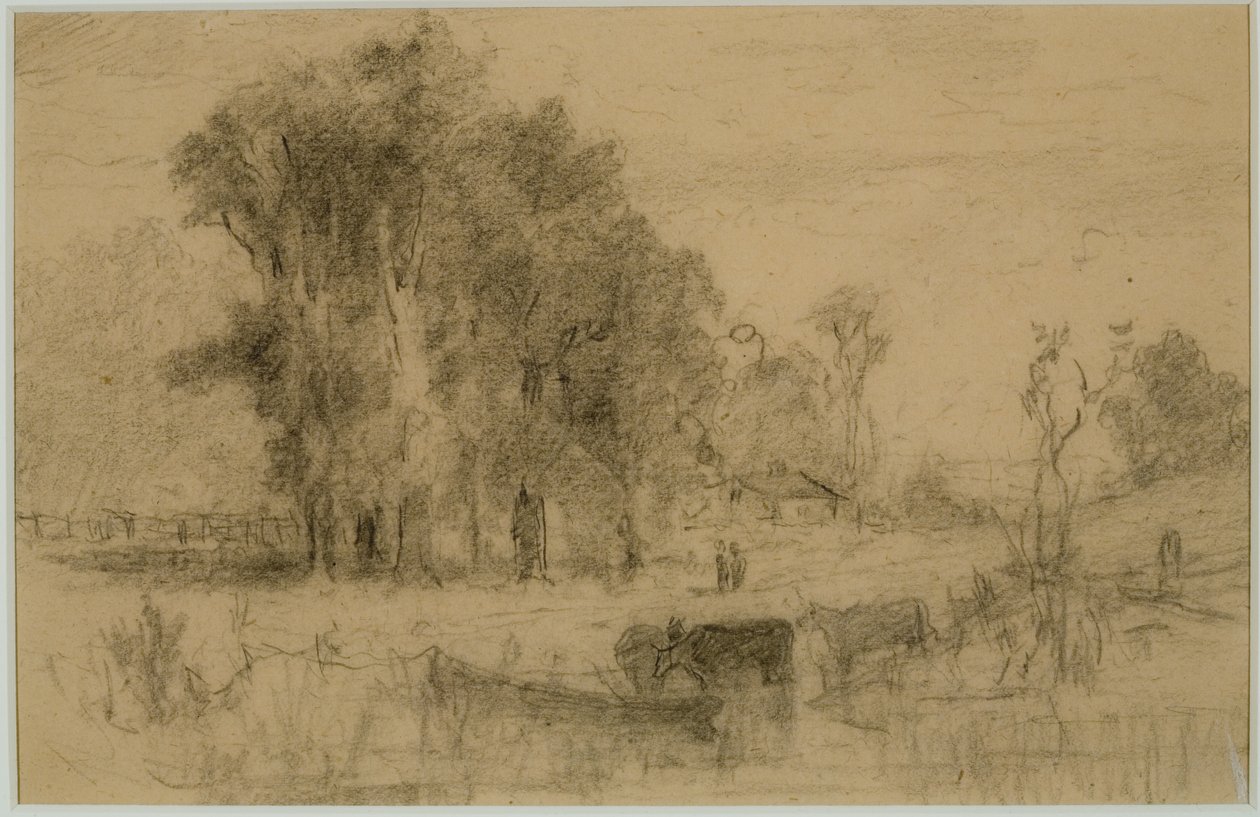Landschaft, Ruderboot und Kühe (#57) ca. 1880 von Edward Mitchell Bannister